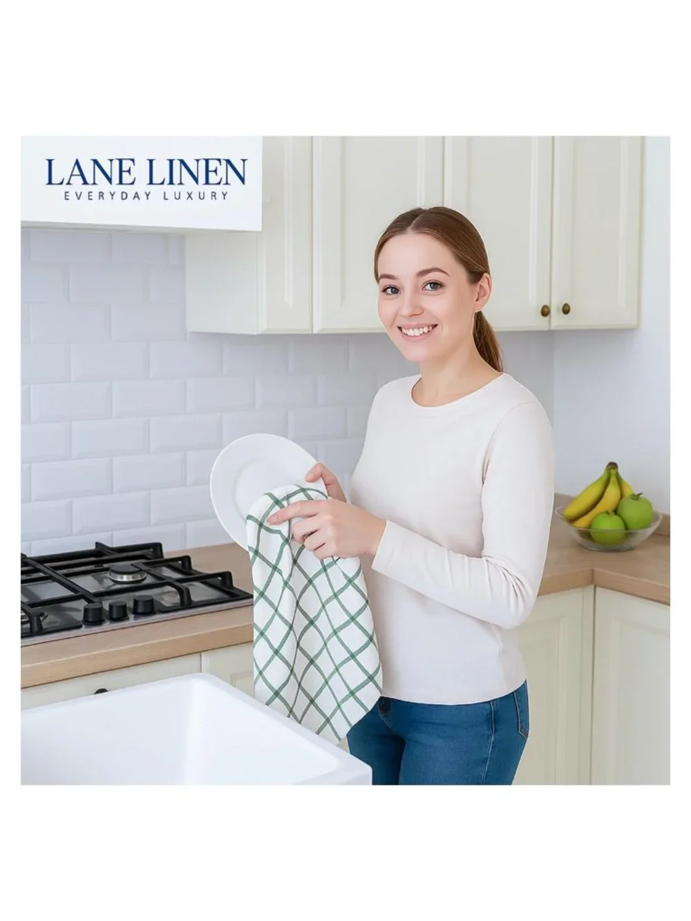 100% Cotton Kitchen Dish Towels 6 Pack Tightly Woven Absorbent